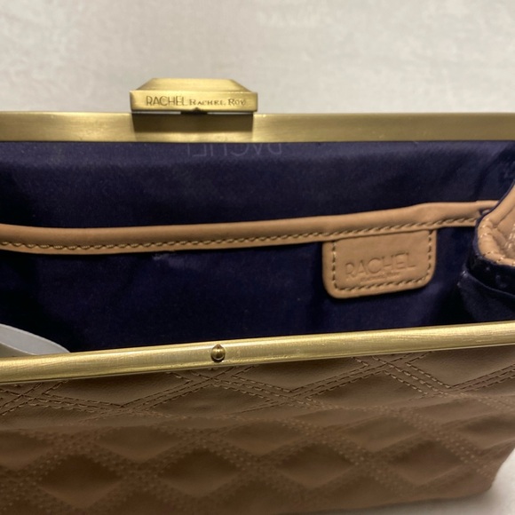 Rachel Roy Quilted Tan Faux Leather Clutch With Gold-Robe Hardware - Picture 13 of 14